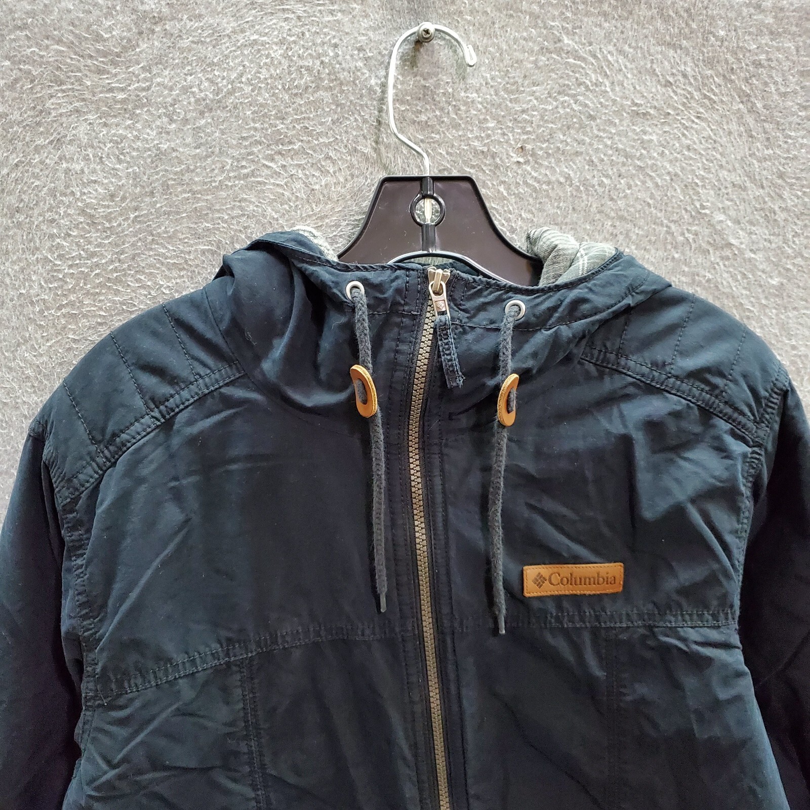 Columbia Men Jacket Medium Black Full Zip Hooded Lined Pockets Parka