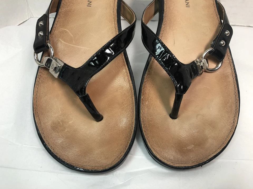 Sandalias de Tanga Antonio Melani Mujer Talla 7.5 M Negro Charol Correas #N Foto 4 de 4