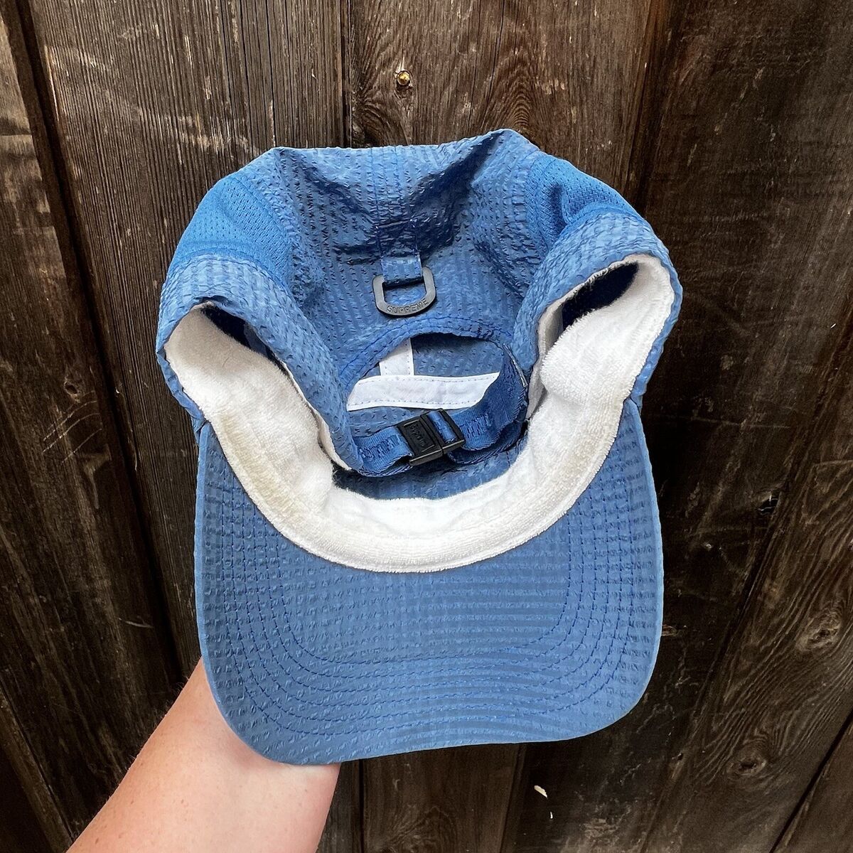 Supreme SS'21 Navy Blue Mesh Seersucker 5 Panel Running Hat Supreme SS'21 Navy Blue Mesh Seersucker 5 Panel Running Hat