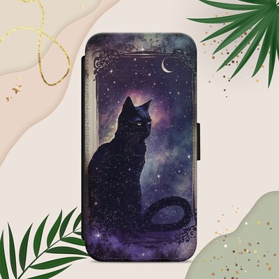 SCHWARZE KATZE HEXE HANDYHÜLLE FLIP WALLET COVER FÜR IPHONE SAMSUNG PIXEL
