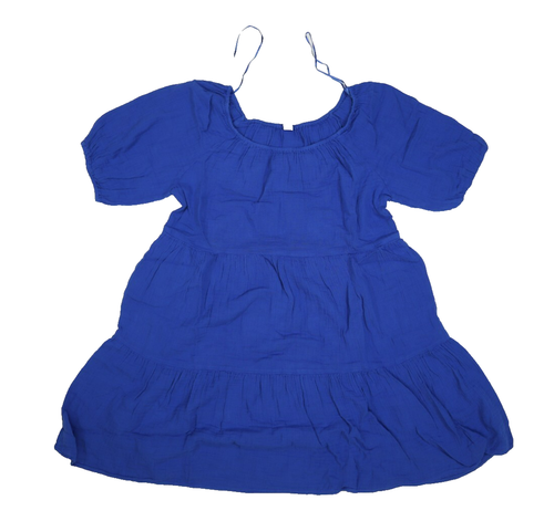 Old Navy Short Puff Short Sleeve Tiered Mini Swing Dress Blue Womens Large