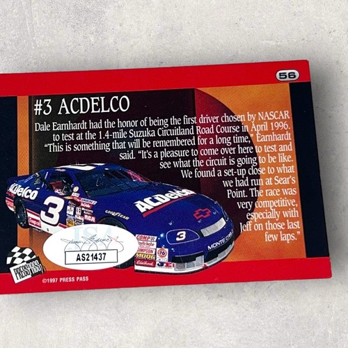 Dale Earnhardt 1997 PRESS PASS #56 JAPAN SUZUKA ACDELCO #3 RARE signed card JSA - Picture 3 of 3