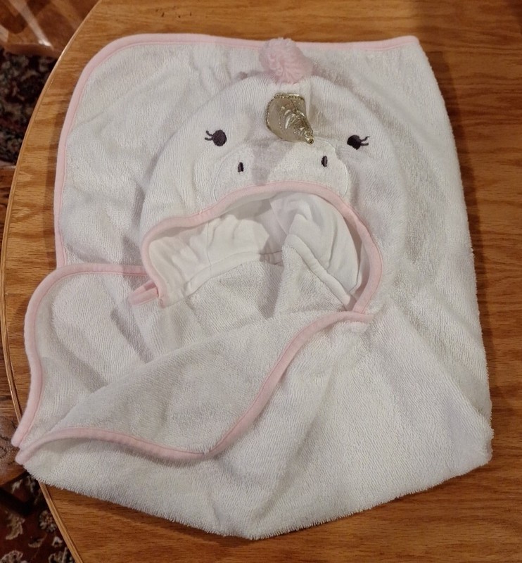 Baby Just Born White With Pink Edge Unicorn Infant Towel, One Size