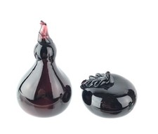 Dark Purple Amethyst Blown Art Glass Pear Eggplant and Tomato Figurine Set