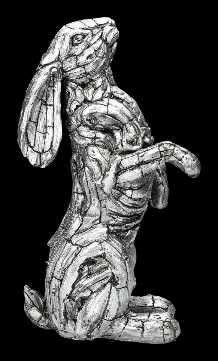 Rabbit Figurine Wooden Look Silver Color Decorative Wild Animal 34cm