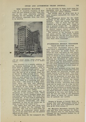 1910 B.F. Goodrich Tire Co. Article & Pic: 12 Story Bldg. Pic, Broadway, NYC