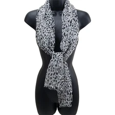 Isabella Women's Scarf Animal Print Black Grey Sheer 13"/56" Polyester Rectangle