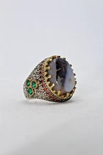 YEMEN AGATE STONE MEN'S SILVER RING 925 KILLER SILVER MEN'S RING