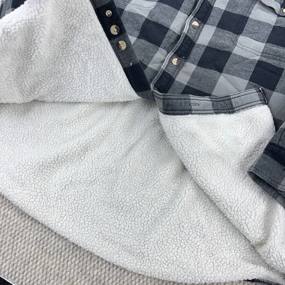 RedHead Shacket Men XXL 2XL Gray Buffalo Plaid Sherpa Lined Flannel Shirt Jacket - Image 4 of 4
