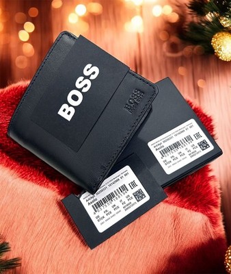 Hugo Boss New Men's Asolo Black Leather Bifold Wallet Cards & Coin Gift Box Usa