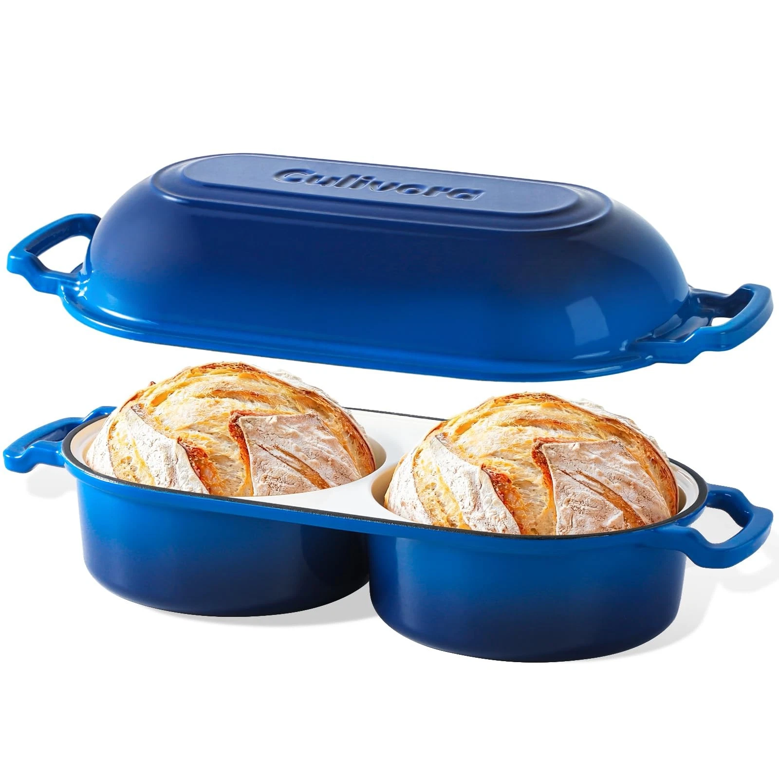 Cast Iron Bread Pan with Lid, Enamel Sourdough Baking Dutch Oven Pot, Double ...