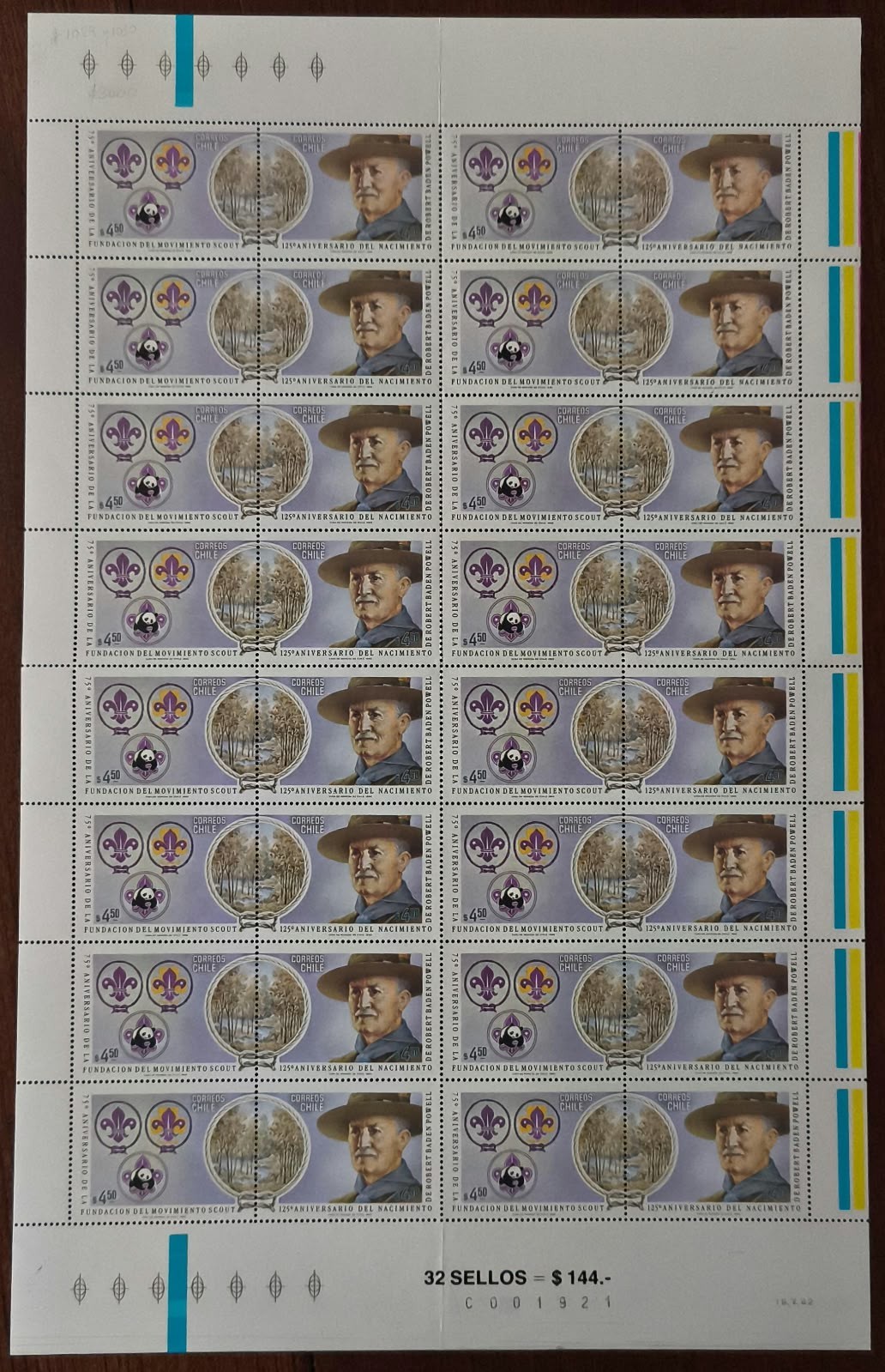 -  CHILE - 75th Anniv. SCOUT MOVEMENT - $4.50 - 1982- Sc623 Full sheet (32) MNH