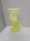 Fenton Topaz Opalescent Hobnail Cornucopia Hand Vase. In excellent condition.