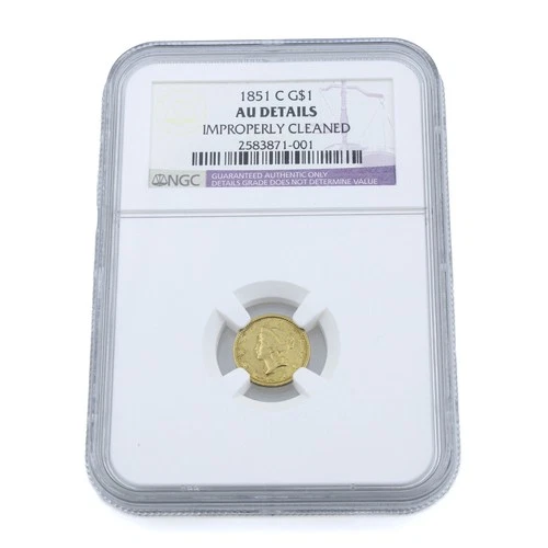 1851-C $1 Liberty Head Dollar Charlotte NGC Graded AU DETAILS Gold Coin #C795-3