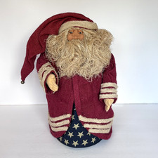 Primitive Folk Art Santa Claus Doll 16 Burlap Raffia Beard Christmas Decor