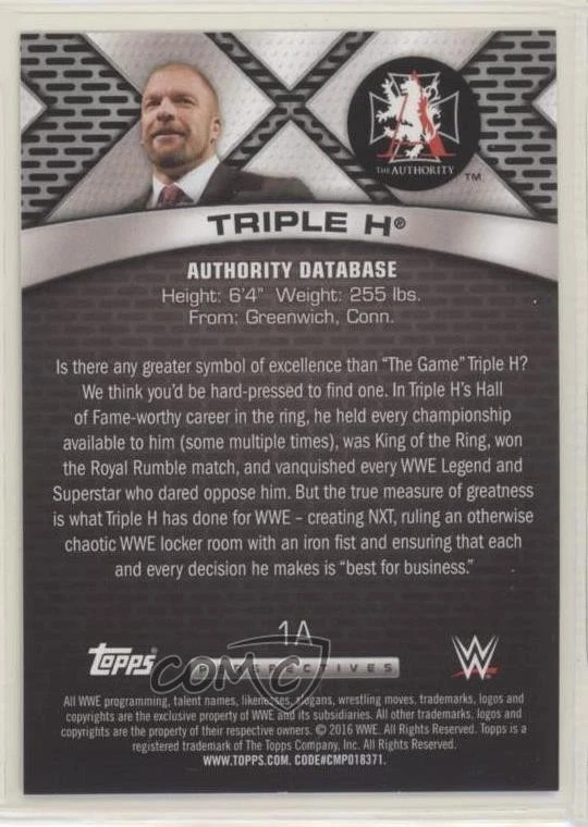 2016 Topps WWE Perspectives Authority Files Triple H #1A - Image 2 of 2