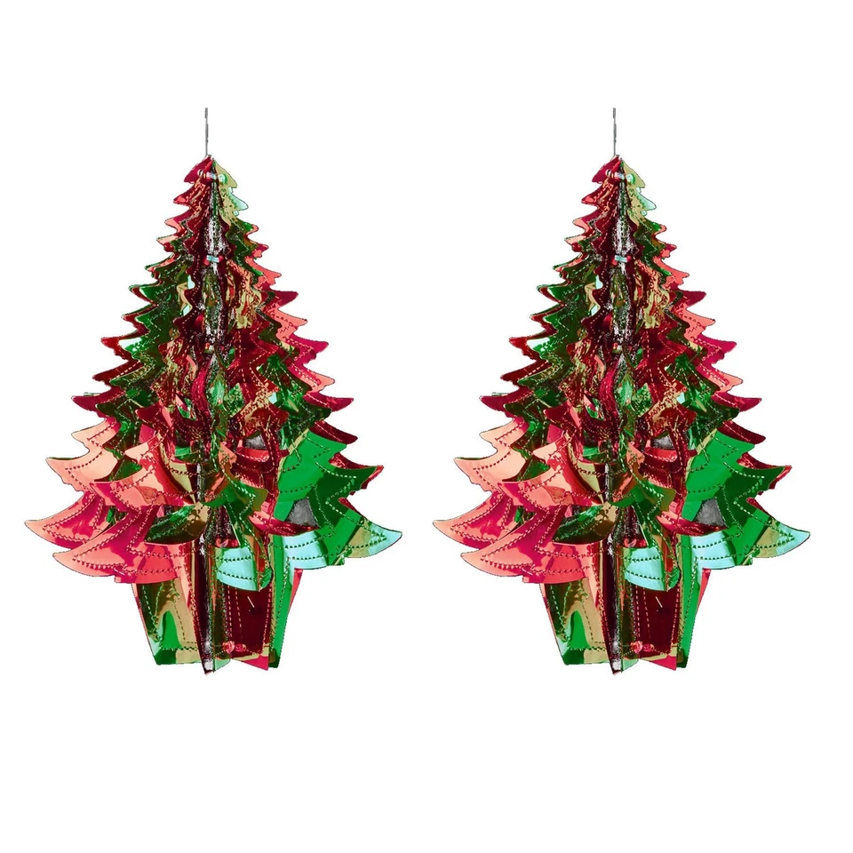 PMS INTERNATIONAL Christmas Foil Ceiling Decorations 2 Tone Green / Red - Set 2 30cm Tree