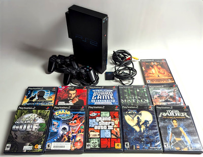 Playstation 2 System + Controllers + 11 Games Card GTA Crash PS2 Set Bundle Lot