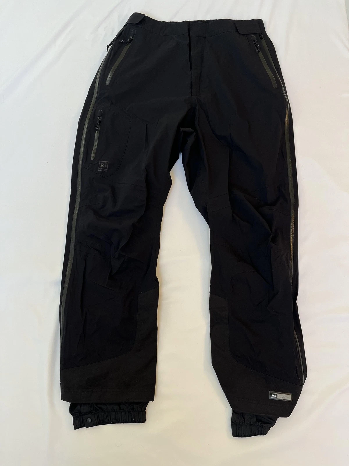 REI Elements Snow Pants Mens XL Black Waterproof Ski Shell Zip Vent 32 Length
