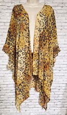 Gee Gee Womens Small Sheer Leopard Kimono Cardigan Flowy Asymmetrical Hem Boho
