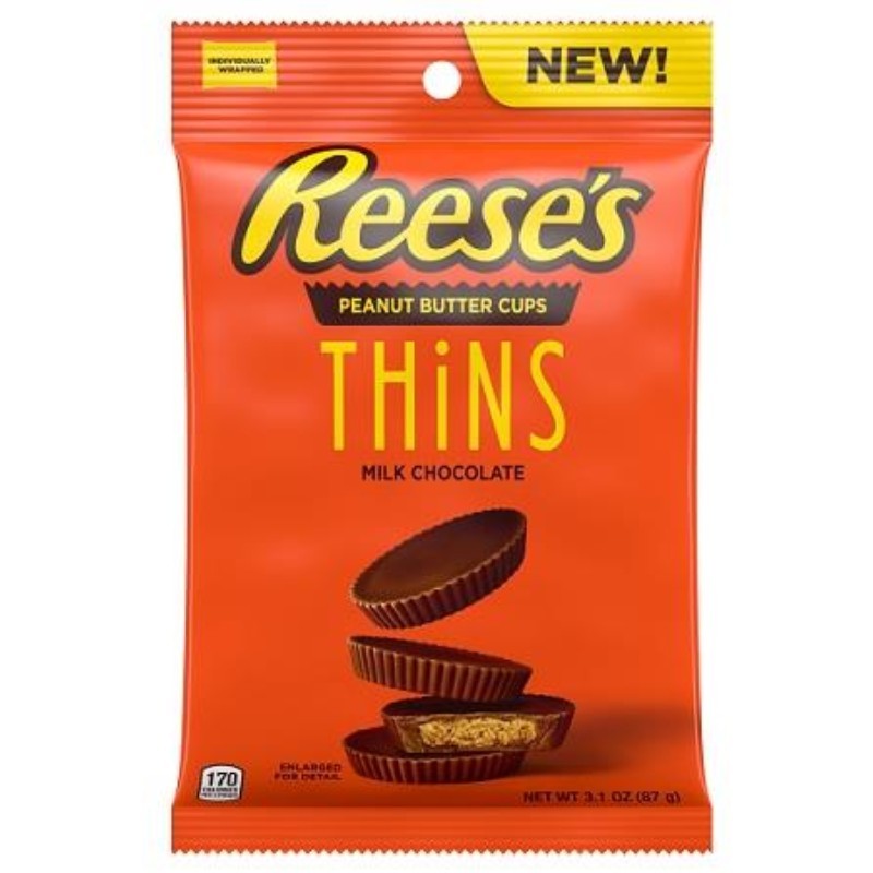 8x Reeses Thins Milk Chocolate Peg Bag Bulk Sweet Candy Treats 31oz Lot 8890₽