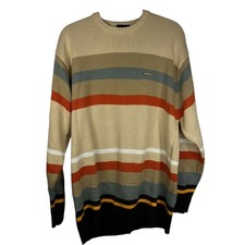 VTG - Southpole striped crew neck sweater - beige/brown/grey/orange - Sz. Large