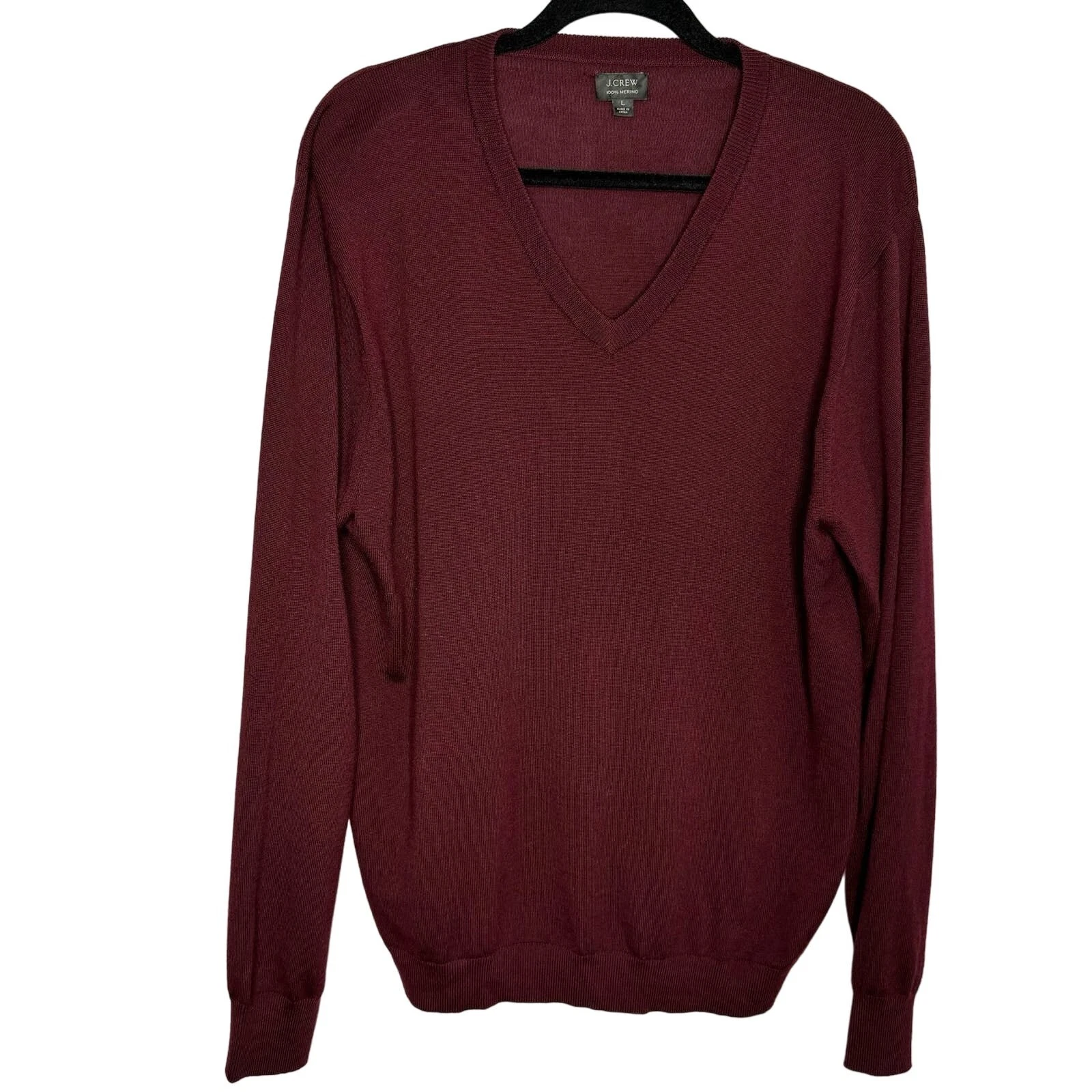 J.Crew Xinao Merino Wool V-Neck Sweater Dark Burgundy Lightweight Men's L