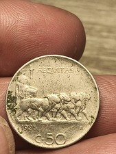 VITTORIO EMANUELE III 50 CENTESIMI 1925 LEONI Bordo Rigato NICHEL COIN MONETA