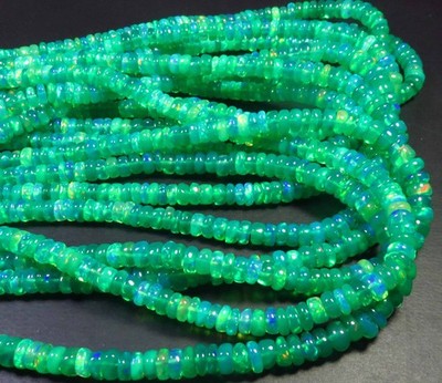 Grün Opal Rondell Perlen 2 Strähnen Natürlich Äthiopische Feuer 40.6cm 3.5-5mm