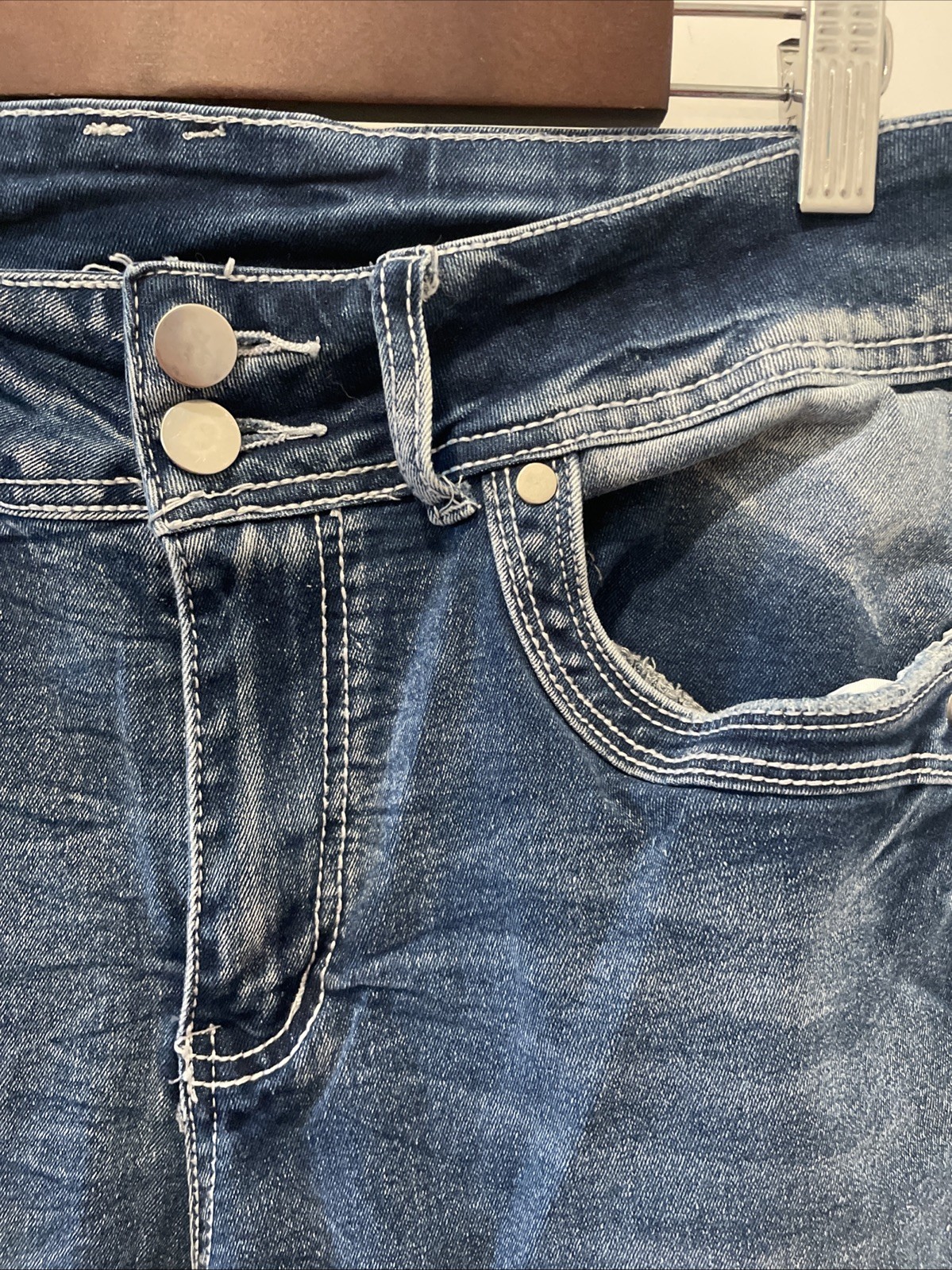 Composition Blue Jeans Size Large Distressed Wide… - image 4