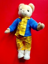 MERRYTHOUGHT RUPERT BEAR MOHAIR WITH KNITTED JUMPER  "RED AND BLUE" RARE KNITTED