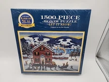 VINTAGE CHRISTMAS 1996 Gold Seal Jigsaw Puzzle LET IT SNOW  1500 Pieces NEW 90s