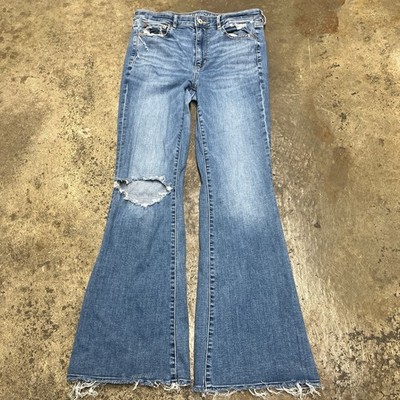 Retro American Eagle Flare Jeans Women s Size 8 Faded Wash Distressed Streetwear