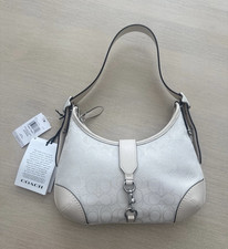 Coach White Signature Shoulder Bag Buckle Closure Silver Hardware