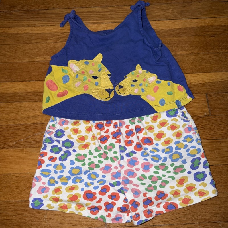 Mini Boden Romper Cheetah Appliqué Size 6-7 Multicolor Girls 