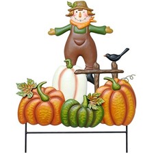 Metal Stacked Scarecrow and Pumpkin Yard Stakes, Fall Yard Signs for Garden ...