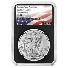 2025 (W) $1 American Silver Eagle NGC MS70 ER Flag Label Retro Core
