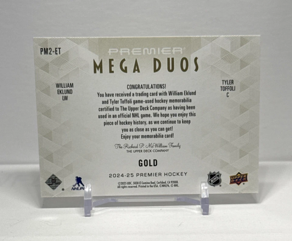 2024-25 Premier Hockey Mega Duos Eklund/Toffoli Gold /25 - Image 2 of 2