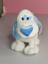 Walmart White Puppy Dog Plush Blue Heart Nose Eye Spot Bow Floppy 7" Valentines