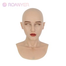 Roanyer Realistic Silicone Female Mask May with Neck for Crossdresser Drag Queen