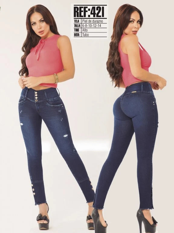 Jeans Colombian Levanta Cola Blue Butt Lift Tummy Control High Rise Waist  Slim