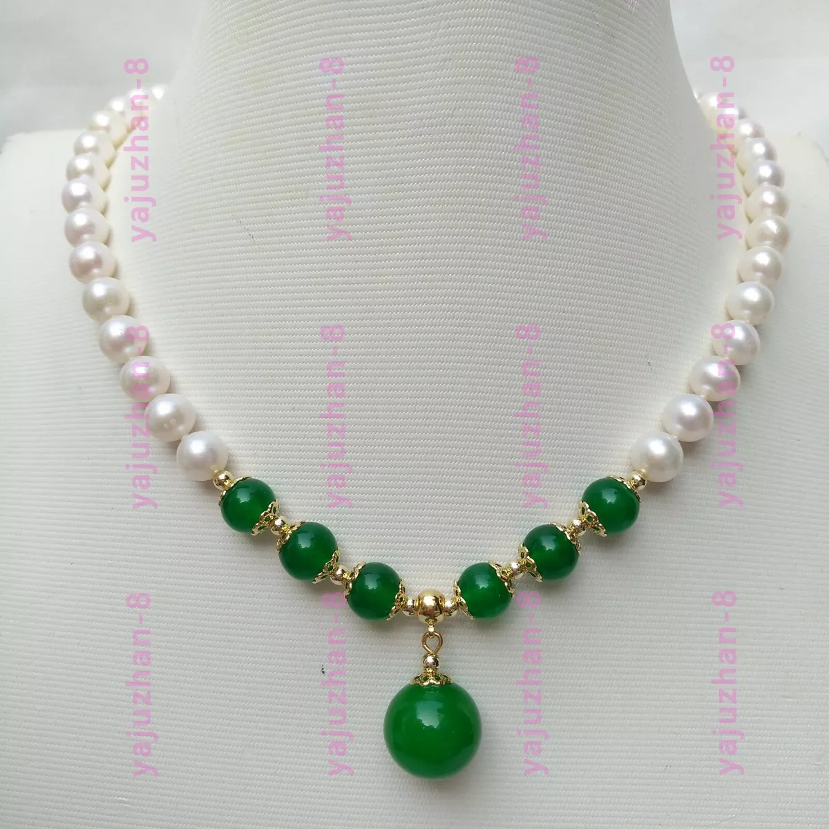 Natural 10mm Green Jade Round Gems White Pearl Necklace Bracelet Earrings  Set | eBay