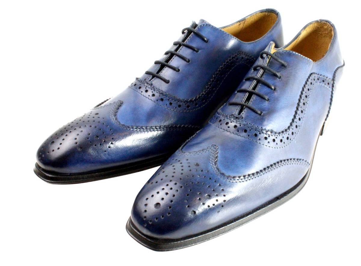 Baki Blue Oxford Italian Leather Shoes Hand Burnished Wholecut Calf Oxford - Carrucci Shoes main image 3