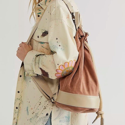Free People Varsity Suede Slouchy Sling Bucket Bag