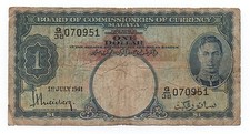 MALAYA 1 DOLLAR 1941 PICK 11 LOOK SCANS PINHOLES