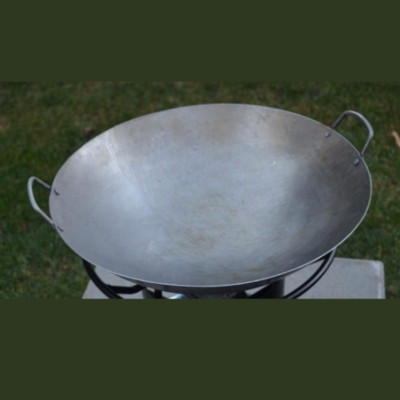 16'' Heavy Duty Cantonese Wok Silver Hand Hammered Carbon Steel Round Kitchen Pan