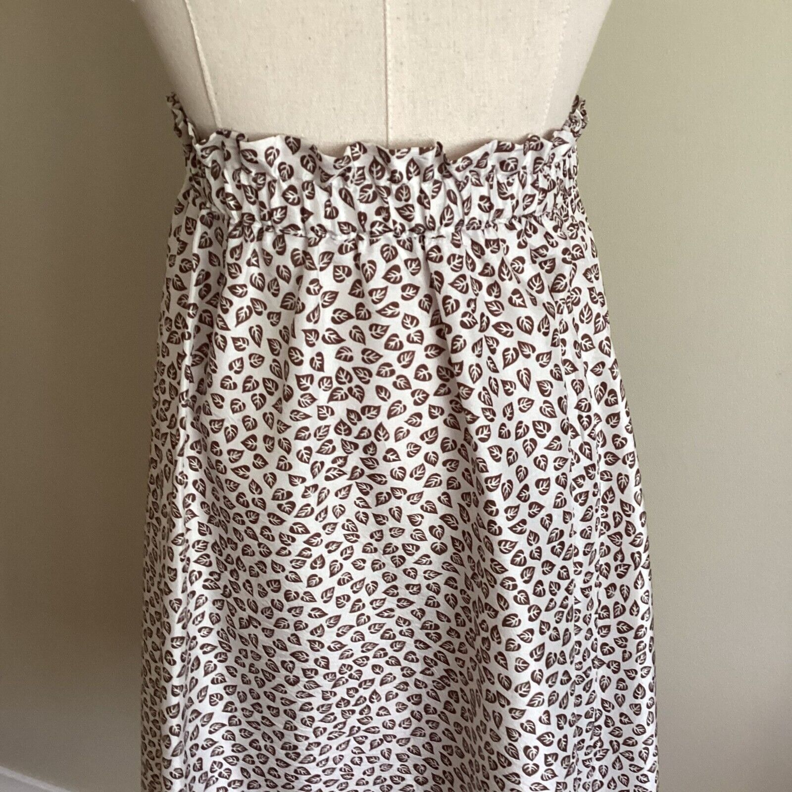 Vintage Skirt - White & Brown Leaves Print Midi S… - image 12