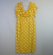 Asos Dress Size 18 Yellow Jacquard Polka Dot Midi Cowl Neck Wedding Races