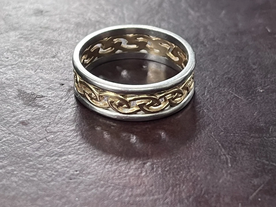 Irish 14K White and Yellow Gold Trinity Knot Wedding Ring SIZE 11.5 - Image 4 of 4