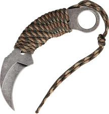 MTech Karambit Fixed Knife 2.5" Stonewash Finish 440 Steel Camo Paracord Wrapped
